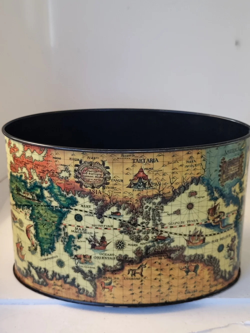 Mid-Century Tin Litho Old World Map 2pc Desk Set Japan